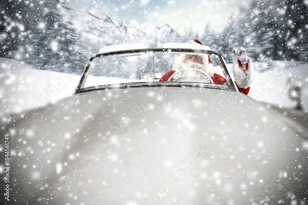 Fototapeta winter car with santa claus 