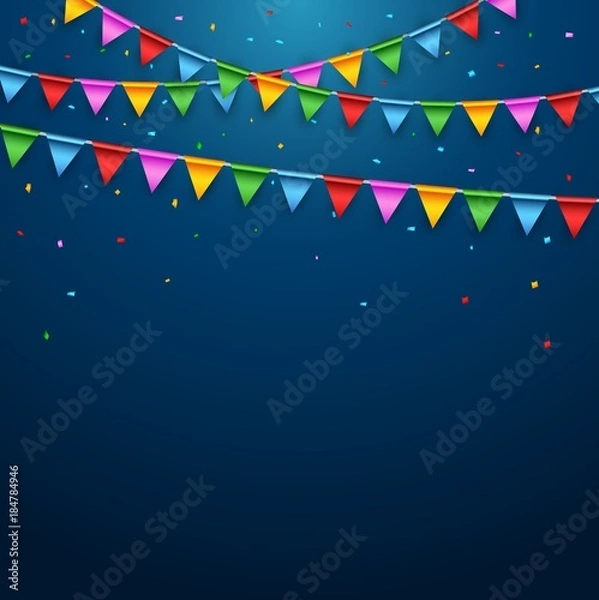 Fototapeta Colorful party flags on blue background