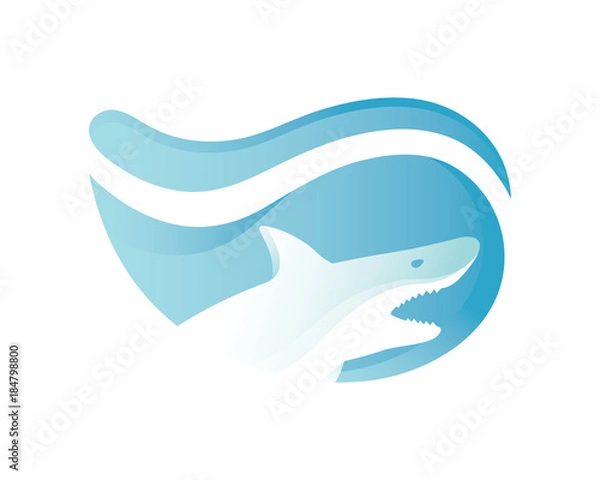 Fototapeta Modern Blue Wave Shark Logo