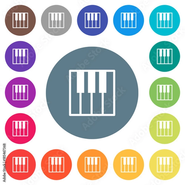 Fototapeta Piano keyboard flat white icons on round color backgrounds