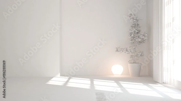 Fototapeta White empty room. Scandinavian interior design. 3D illustration