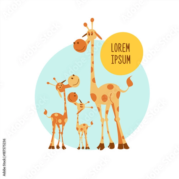 Fototapeta The African animals. Three giraffe. Mother giraffe and two baby. Vector illustration. Isolated on a white background.