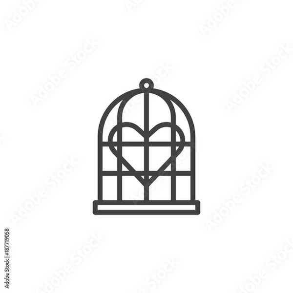 Fototapeta Heart in the bird cage line icon, outline vector sign, linear style pictogram isolated on white. Love symbol, logo illustration. Editable stroke