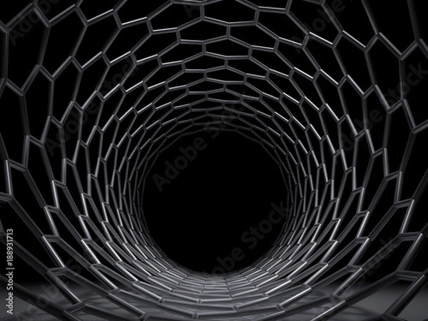 Fototapeta Tunnel of hexagonal mesh. 3d illustration