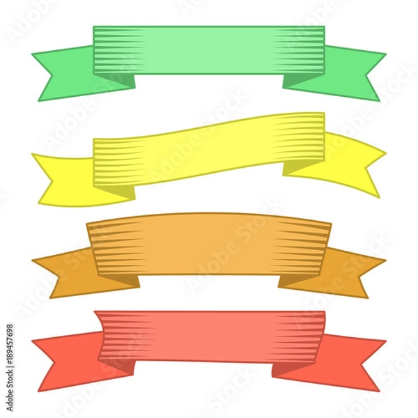 Obraz Set of four multicolor ribbons and banners for web design. Great design element isolated on white background. Vector illustration.
