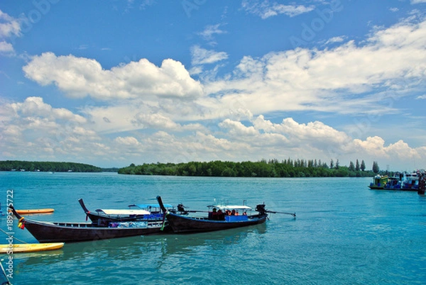 Fototapeta Long tail boats, Tropical beach, Andaman Sea