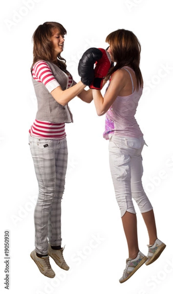 Fototapeta Two pretty boxing girls