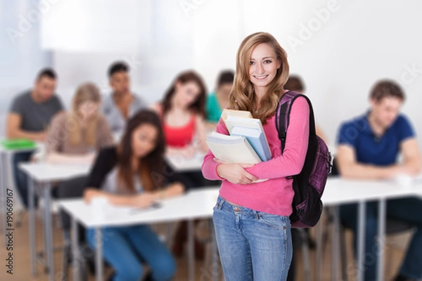 Fototapeta Happy College Student Against White Background