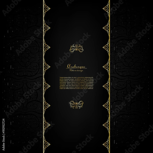 Obraz Arabesque dark pattern gold background card template vector