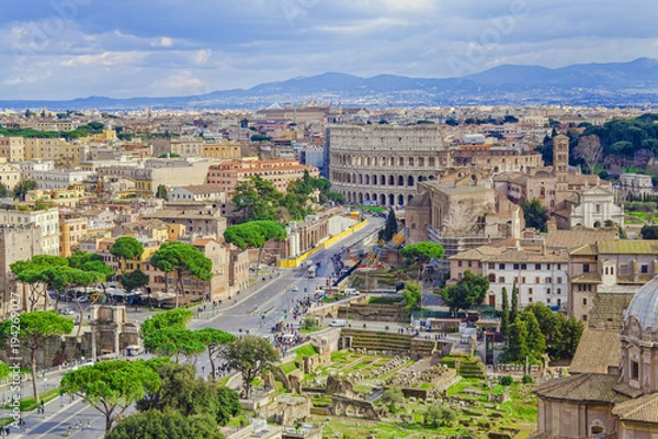 Fototapeta cityscape of Rome city, Italy. aerial view