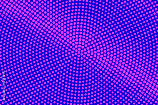 Fototapeta Blue pink dotted halftone. Radial contrast dotted gradient. Half tone vector background