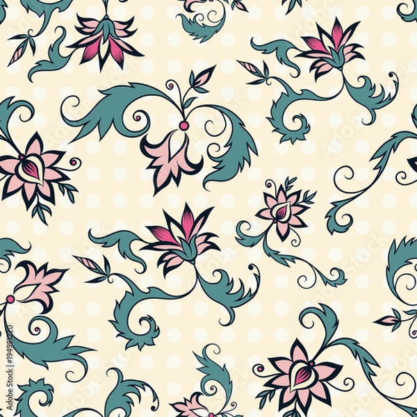 Fototapeta Trendy Seamless Floral Pattern In Vector