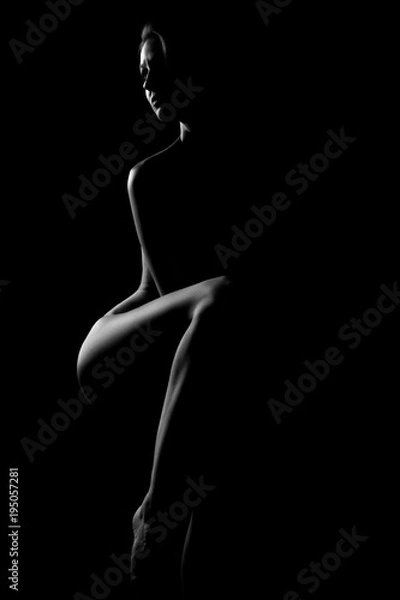 Fototapeta black and white female body in back light art photography