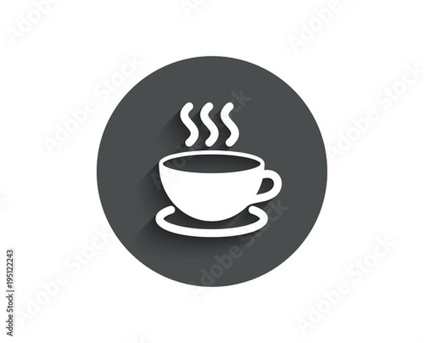 Fototapeta Coffee drink simple icon. Hot cup sign. Fresh beverage symbol. Circle flat button with shadow. Vector