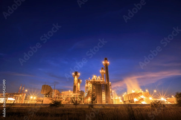 Fototapeta Gas turbine electric power plant with twilight in Thailand