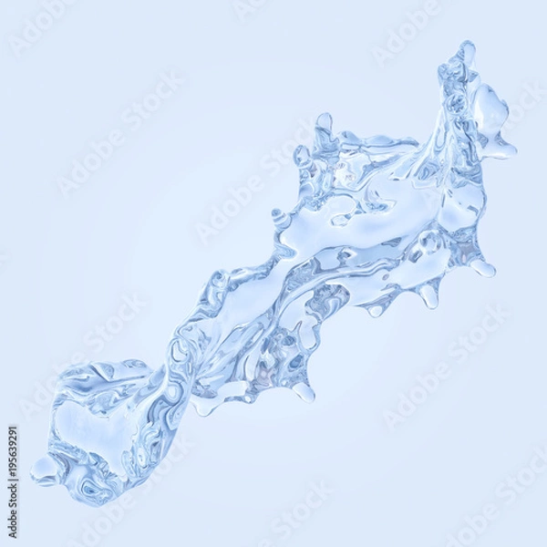 Fototapeta Fresh pure blue water splash. Clean transparent water, liquid fluid wave in translucent splashes form isolated on blue background. Healthy drink splash advertising design element. 3D illustration