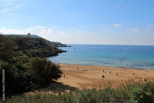 Fototapeta Landscape of Golden Bay in Malta