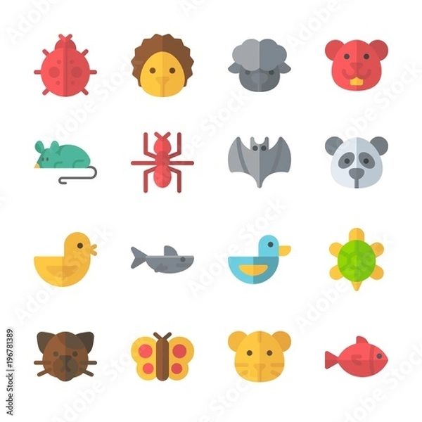 Fototapeta icon Animals with fish, mouse, shark, hedgehog and cat