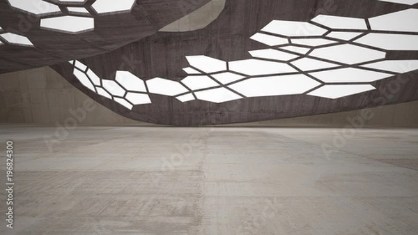 Fototapeta Abstract white and brown concrete parametric interior  with window. 3D illustration and rendering.