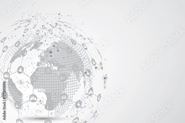 Fototapeta Global network connection. globe polygonal mesh and line as business , technology and composition concept. Vector Illustration.