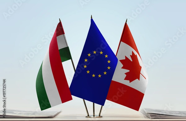 Fototapeta Flags of Hungary European Union and Canada