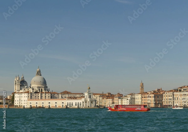 Fototapeta View over the Lagoon of Venice to the Santa Maria della Salute, Saint Mary of Health is a Roman Catholic church and minor basilica located at Punta della Dogana in the Dorsoduro sestiere of the city o