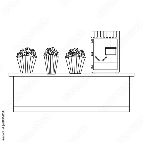 Fototapeta cinema food box office with machine pop corn vector illustration design