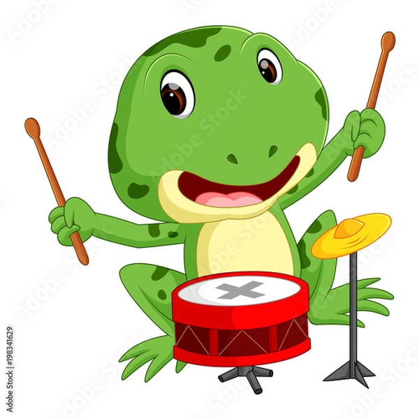 Fototapeta Green frog playing drum