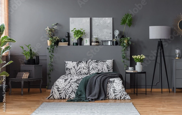 Fototapeta Bed with floral bedding