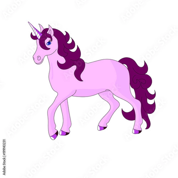 Fototapeta A beautiful unicorn. Vector illustration of a pink unicorn standing on a white background. 