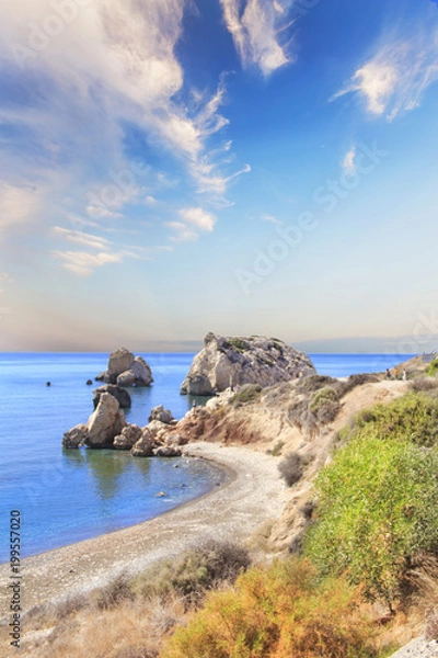 Fototapeta Beautiful view of the birthplace of Aphrodite in Cyprus. Petra tu Romiou, Stone of Aphrodite