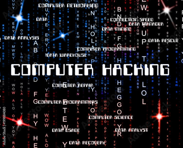 Fototapeta Computer Hacking Words Shows Data Stolen 3d Illustration