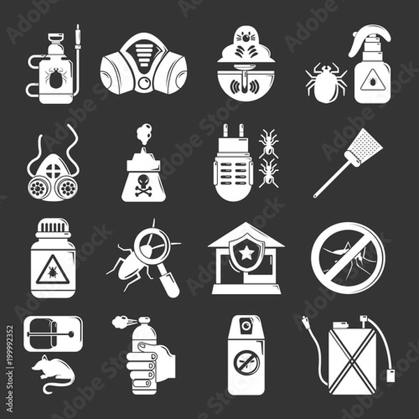 Fototapeta Pest control tools icons set grey vector