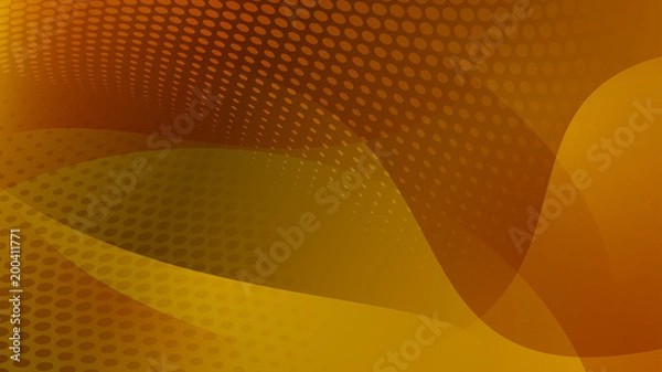 Fototapeta Abstract background of curved lines, curves and halftone dots in yellow and orange colors