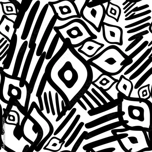 Fototapeta Black and White Seamless Ethnic Pattern. Tribal