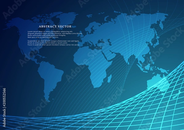 Fototapeta Vector World map with continent on a blue background. vector illustrations