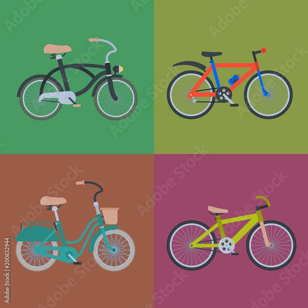 Fototapeta Bike sport bicycles vector transport style old ride vehicle summer transportation illustration hipster romantic travel ride wheel pedal cycle.