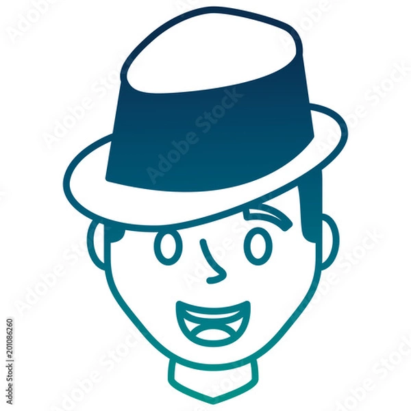 Fototapeta young man head with elegant hat avatar character vector illustration design