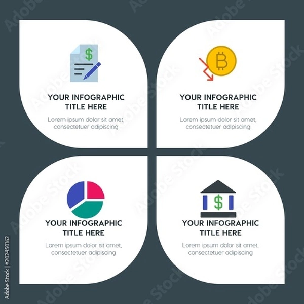 Fototapeta flat business, money, charts infographic timeline template with floral shape for presentations, advertising, annual reports