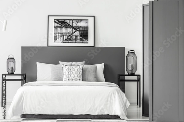 Fototapeta Black and white bedroom interior