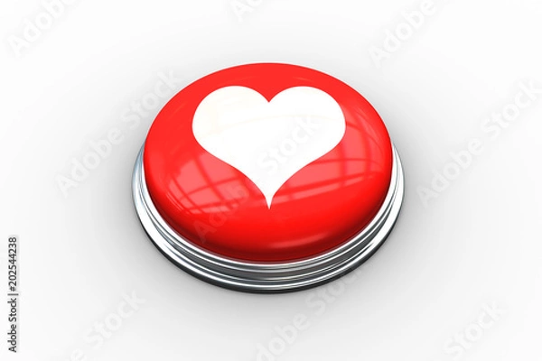 Obraz Composite image of heart on digitally generated red push button