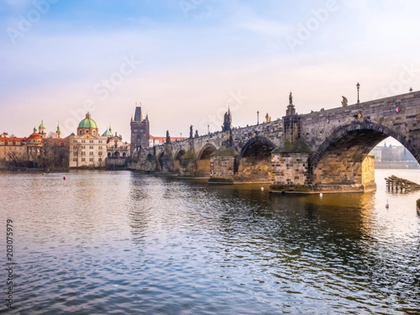 Obraz Charles bridge  in Prague Czech Republic during sunset, close-up.Beautiful romantic for couple traveler.