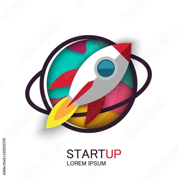 Fototapeta Startup - flat design. Rocket launch and smoke. Startup project concept. Vector illustration. EPS10