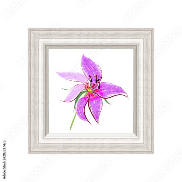 Fototapeta Vector illustration of a picture of a decorative pink flower in a striped frame imitation of a watercolor handmade