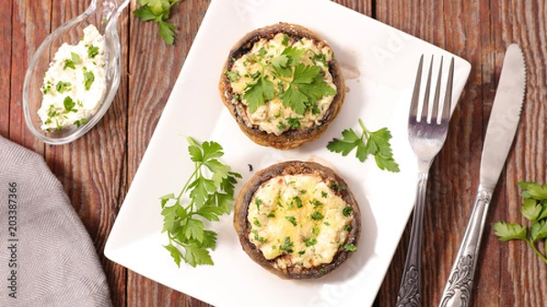 Fototapeta stuffed mushroom with cheese cream