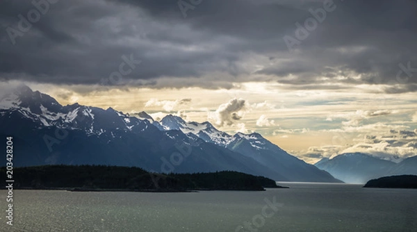 Fototapeta mud bay alaska mountain range at sunset