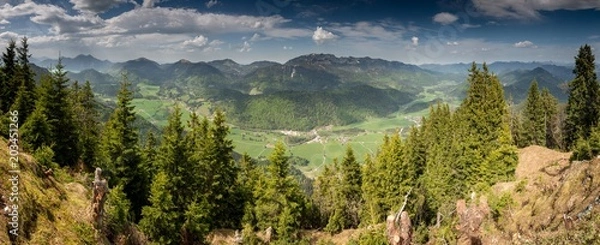 Fototapeta Panoramic View of Jachenau Valley, Bavaria, Germany