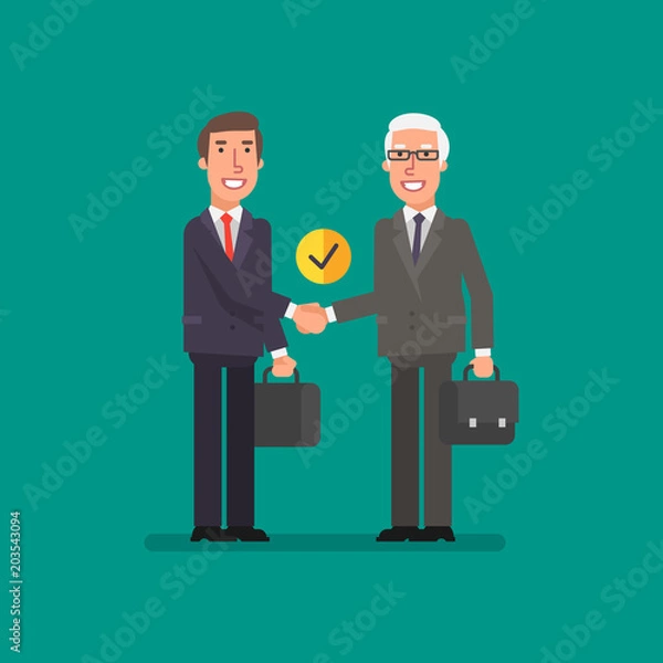 Fototapeta Handshake two businessmen with briefcase