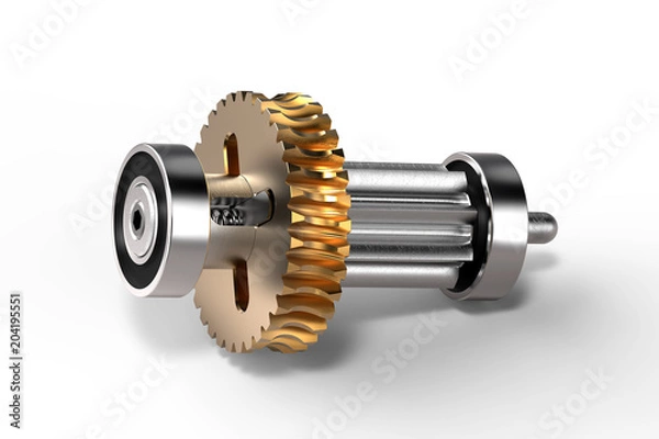 Fototapeta Gear-shaft with worm wheel. 3D illustration.