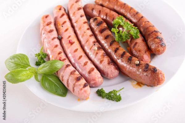 Fototapeta fried sausage on white background